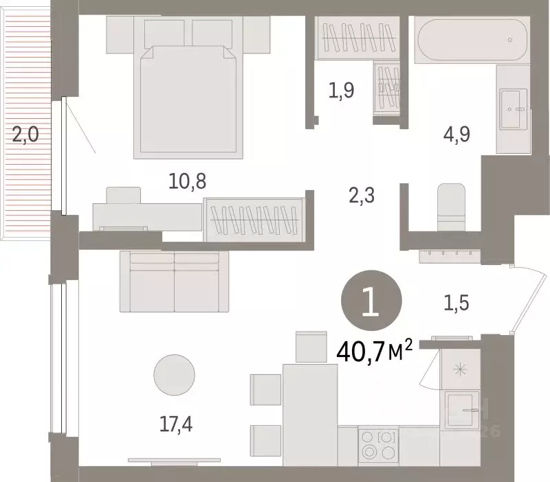 1-к кв. Липецкая область, Липецк пл. Петра Великого, 1 (41.4 м) - Фото 0