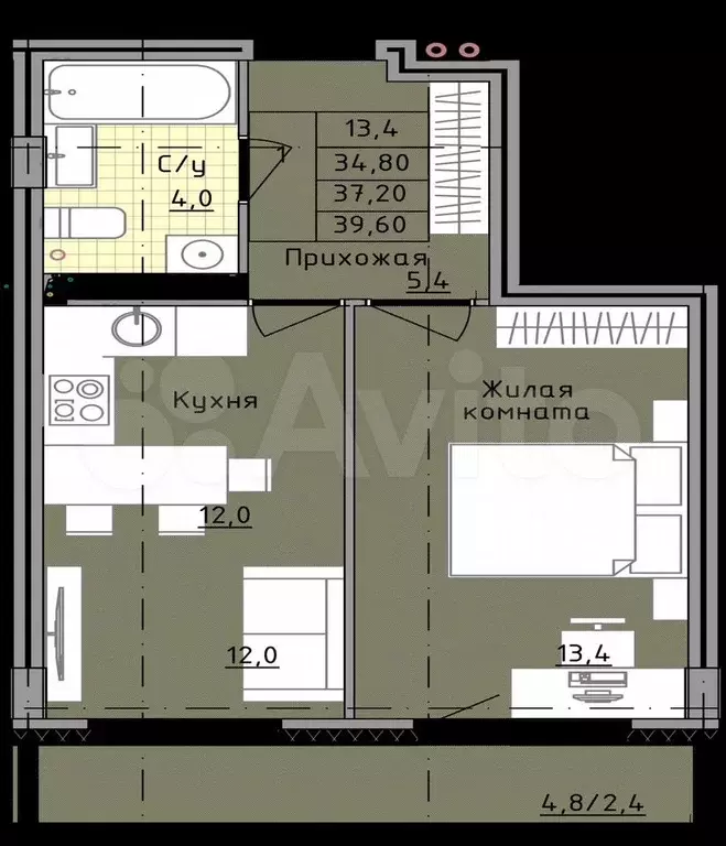 1-к. квартира, 39,6 м, 25/25 эт. - Фото 0