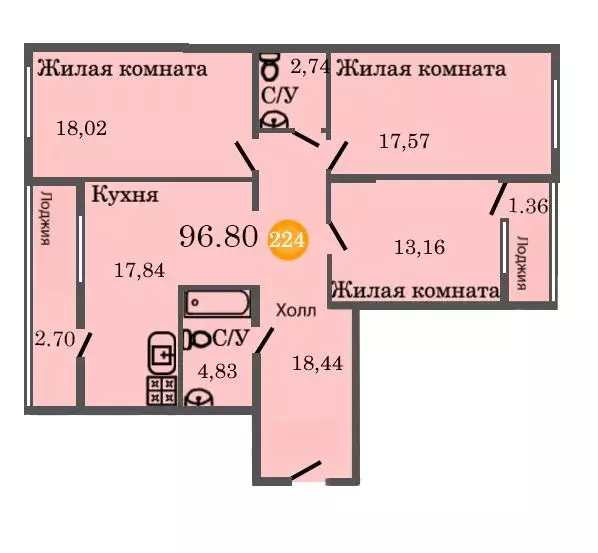 3-к кв. Калининградская область, Калининград ул. Генерал-фельдмаршала ... - Фото 0