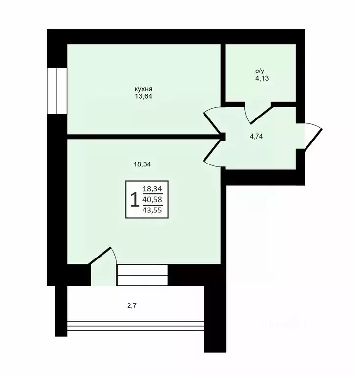 1-к кв. Владимирская область, Владимир ул. Родионовка, 6 (43.55 м) - Фото 1