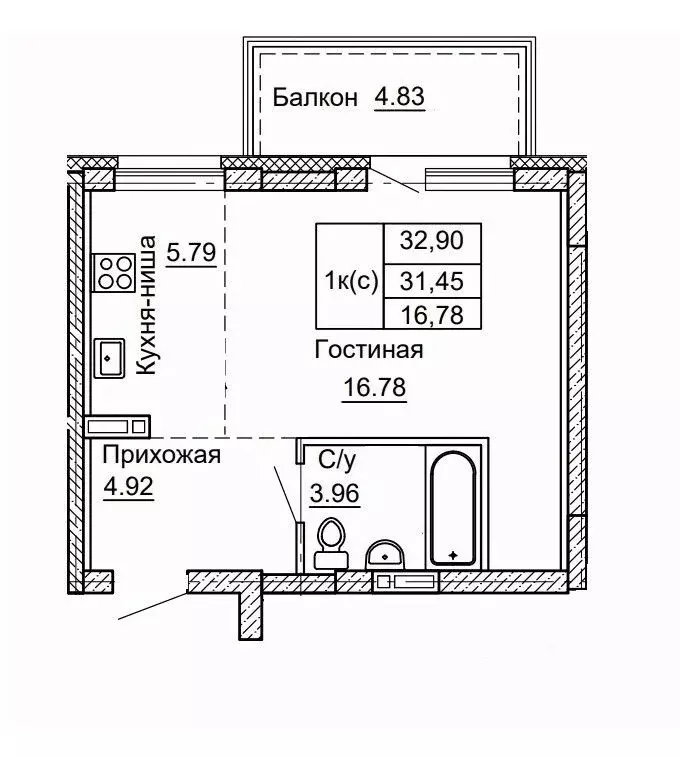 1-к кв. Алтайский край, Барнаул ул. Никитина, 41 (32.9 м) - Фото 0