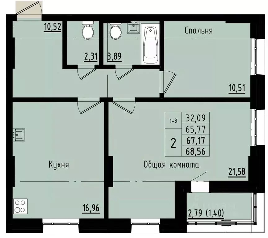 2-к кв. Саха (Якутия), Покровск ул. Орджоникидзе, 68 (67.17 м) - Фото 1