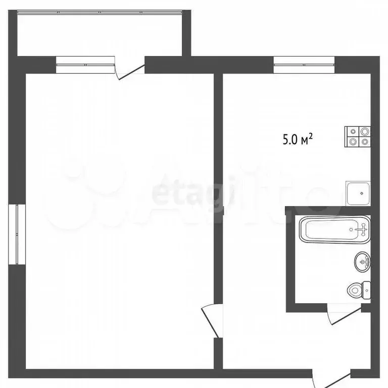1-к. квартира, 30,8 м, 4/5 эт. - Фото 0