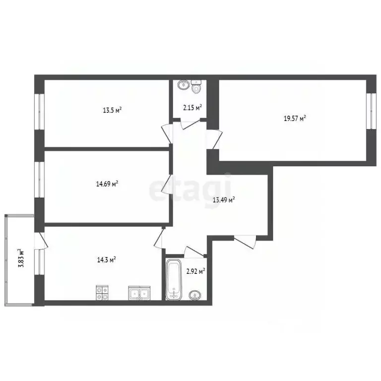 3-к кв. Ростовская область, Ростов-на-Дону ул. Вересаева, 103Вс1 (80.0 ... - Фото 0