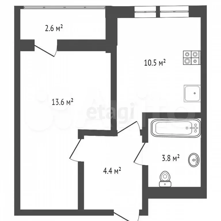 1-к. квартира, 39,7 м, 6/9 эт. - Фото 0