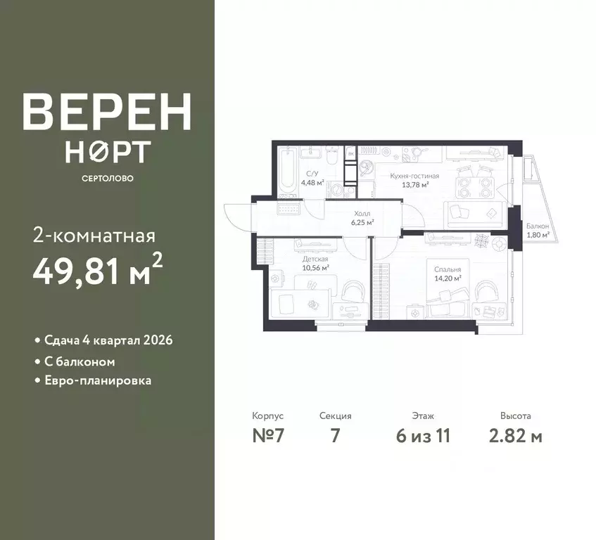 2-к кв. Ленинградская область, Сертолово Всеволожский район, Верен ... - Фото 1