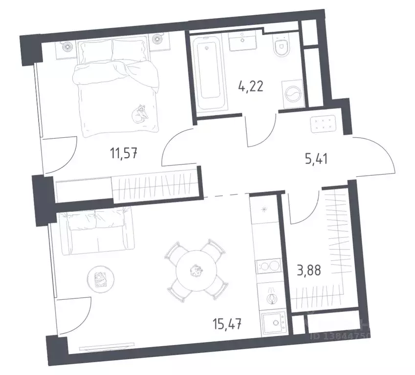 1-к кв. Москва Квартал на воде жилой комплекс, к5 (40.55 м) - Фото 1