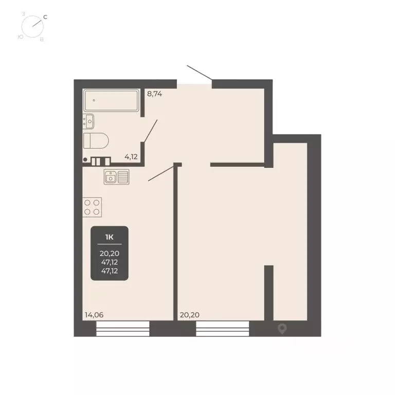 1-к кв. Новосибирская область, Новосибирск Автогенная ул., 75 (46.3 м) - Фото 0