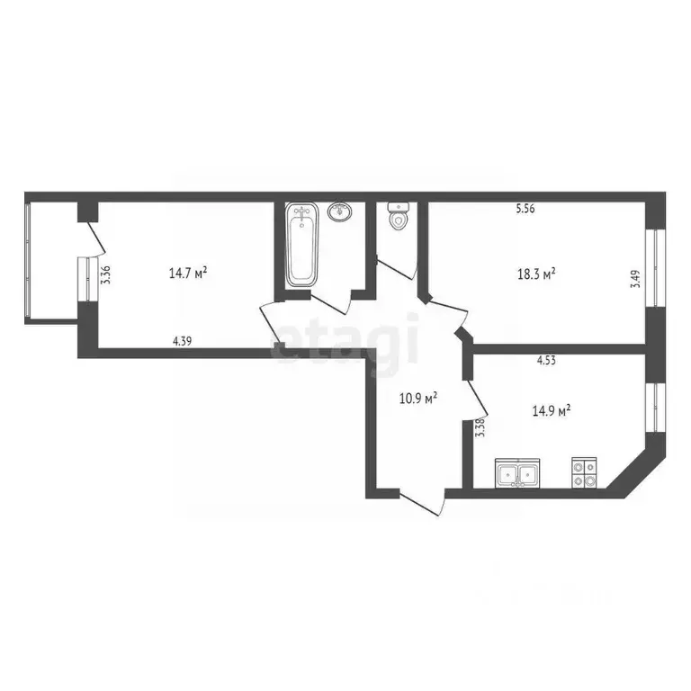 2-к кв. Калужская область, Калуга ул. Гурьянова, 18к2 (65.7 м) - Фото 2