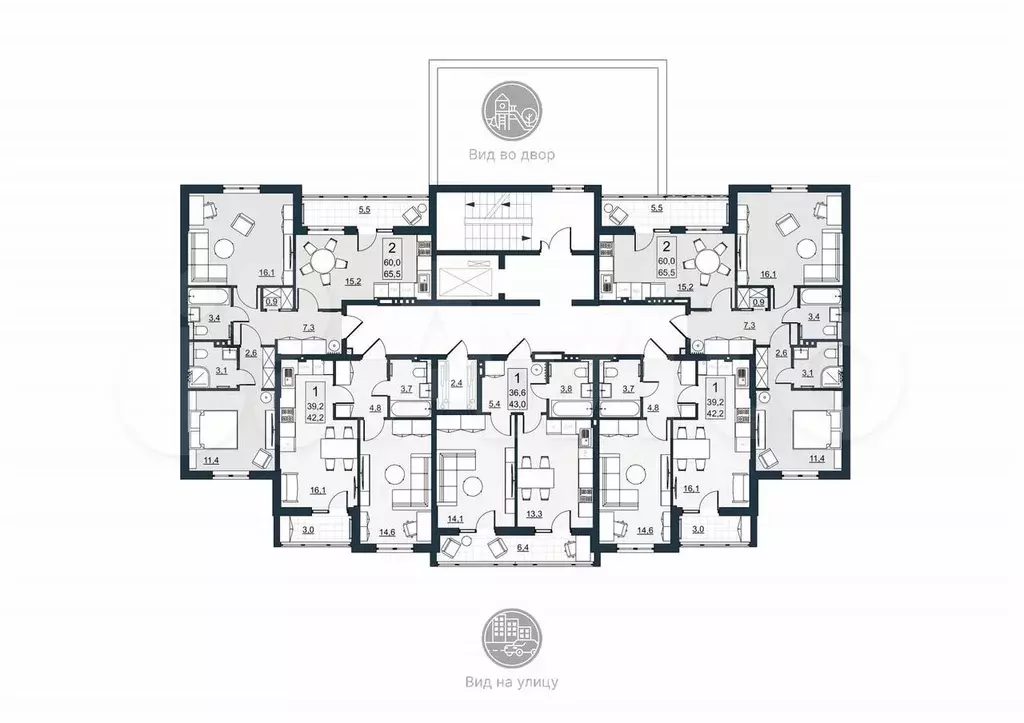 2-к. квартира, 60 м, 2/10 эт. - Фото 1