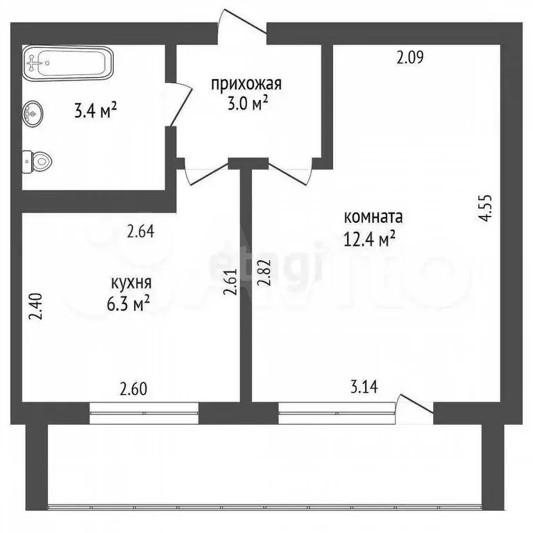 1-к. квартира, 25,1 м, 8/9 эт. - Фото 1