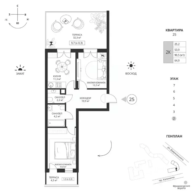 2-к кв. Калининградская область, Калининград просп. Калинина, 117 ... - Фото 0
