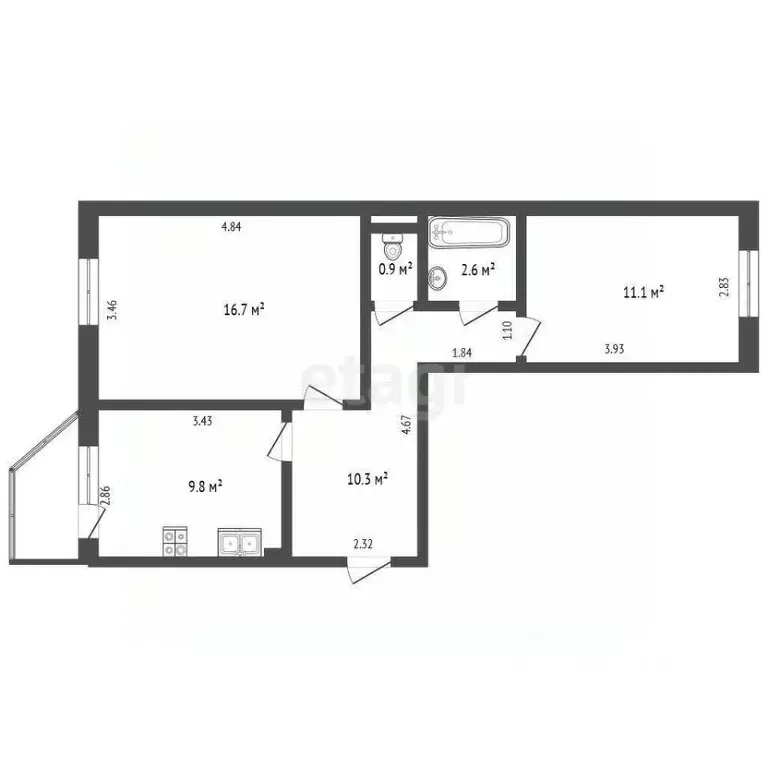 2-к кв. Ямало-Ненецкий АО, Ноябрьск Магистральная ул., 103 (51.4 м) - Фото 2