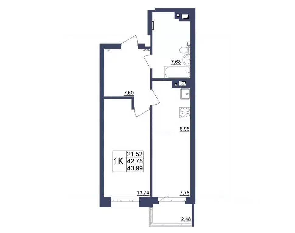 1-к кв. Башкортостан, Уфа Космос жилой комплекс, лит1 (43.75 м) - Фото 1