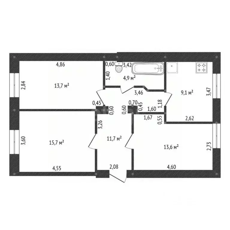 3-к кв. Башкортостан, Уфа ул. Подвойского, 21 (68.7 м) - Фото 2