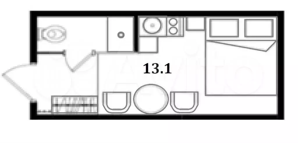 Апартаменты-студия, 13,1 м, 1/4 эт. - Фото 0