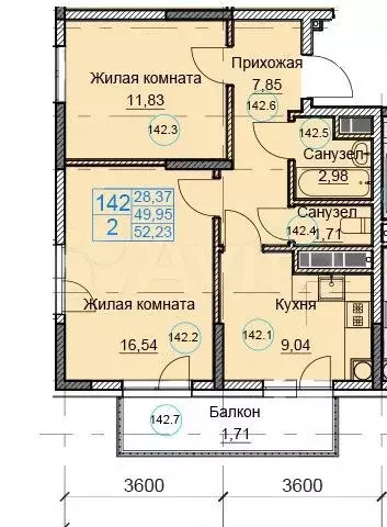 2-к. квартира, 57,6 м, 4/8 эт. - Фото 0