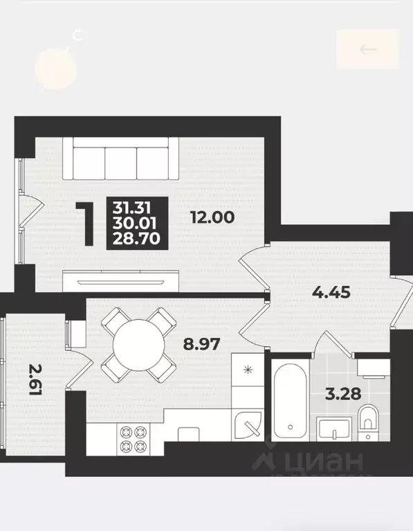 1-к кв. Калининградская область, Калининград ул. Героя России ... - Фото 0