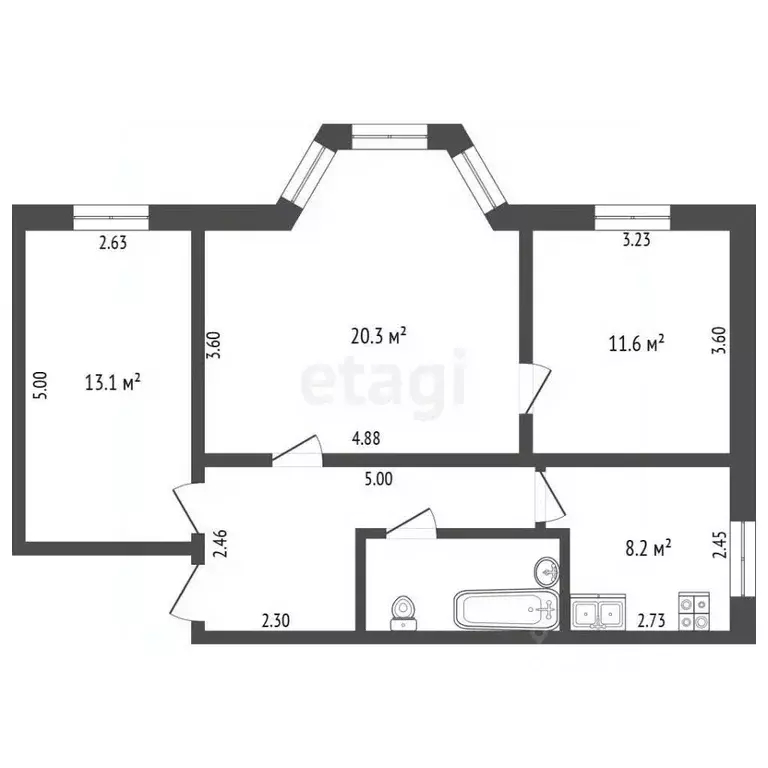 3-к кв. Московская область, Воскресенск Московская ул., 12 (63.4 м) - Фото 2