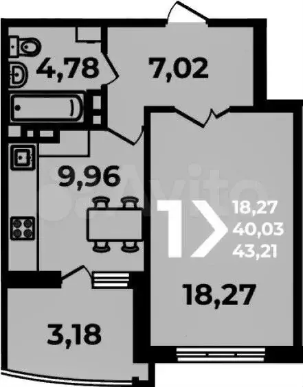 1-к. квартира, 43,2 м, 16/19 эт. - Фото 1
