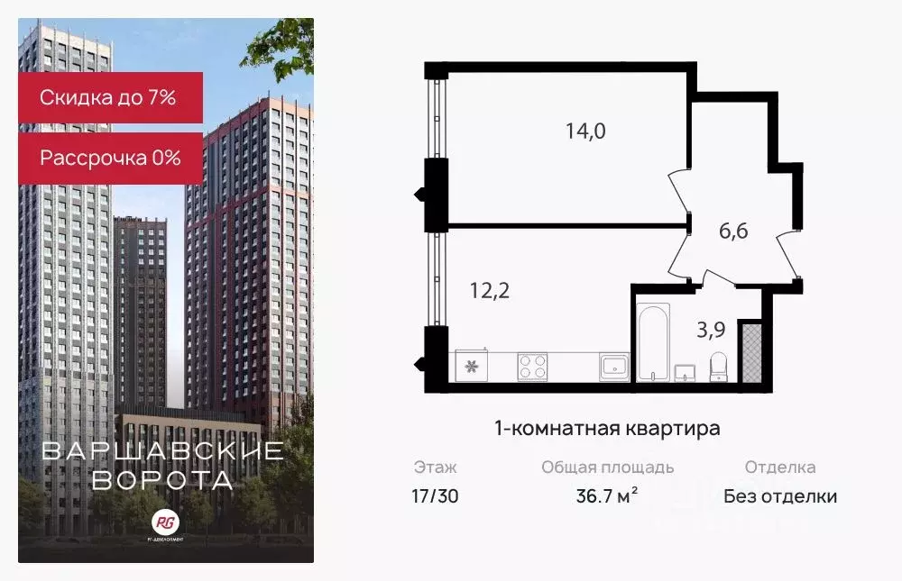 1-к кв. Москва Варшавские Ворота жилой комплекс, 1.1 (36.7 м) - Фото 0