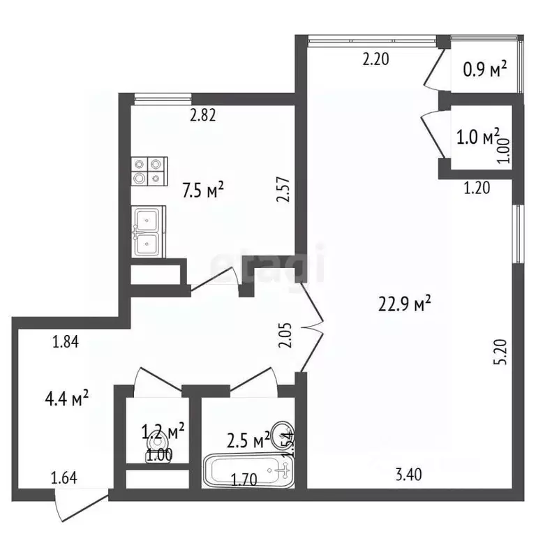 1-к кв. Крым, Ялта ул. Сеченова, 21/31к1 (45.0 м) - Фото 2
