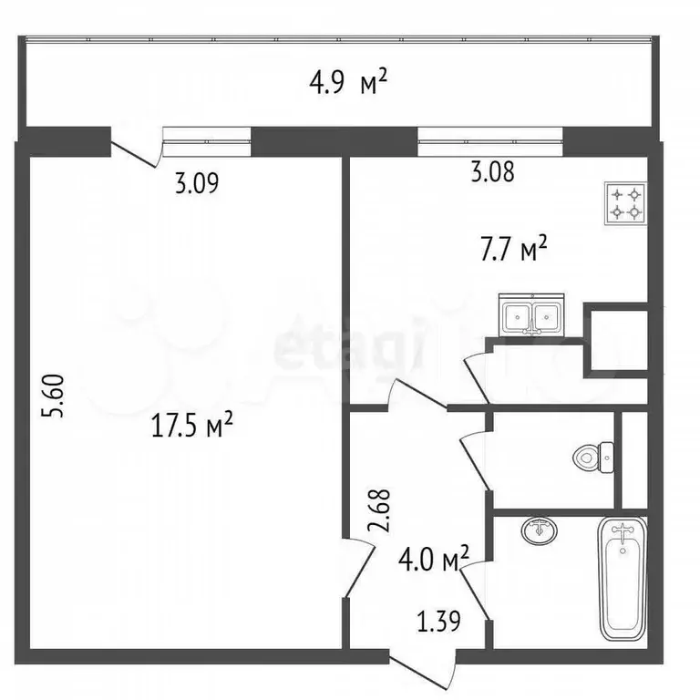 1-к. квартира, 33,5 м, 4/10 эт. - Фото 0