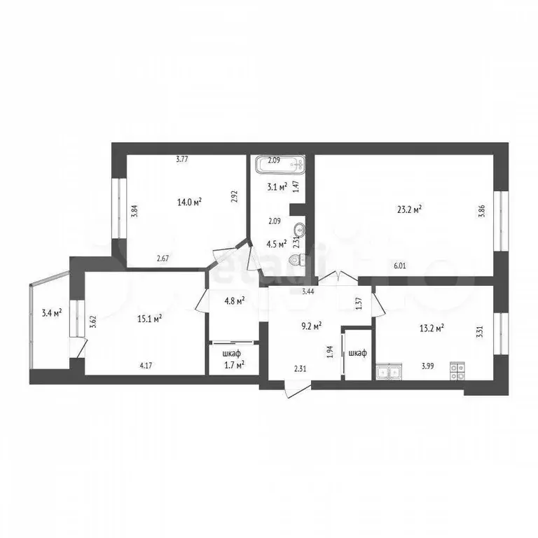 3-к. квартира, 90,6 м, 3/8 эт. - Фото 0