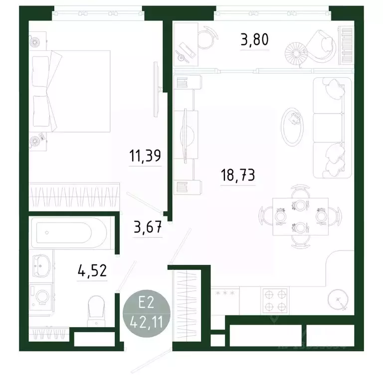 1-к кв. Тульская область, Тула Платон Парк жилой комплекс (42.11 м) - Фото 1