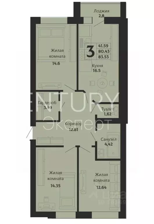 3-к кв. Калининградская область, Калининград Закатная ул., 29к1 (86.0 ... - Фото 2