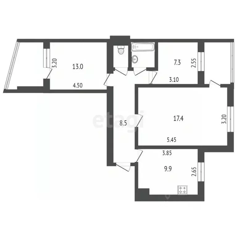 3-к кв. Карачаево-Черкесия, Черкесск Международная ул., 176 (61.9 м) - Фото 1