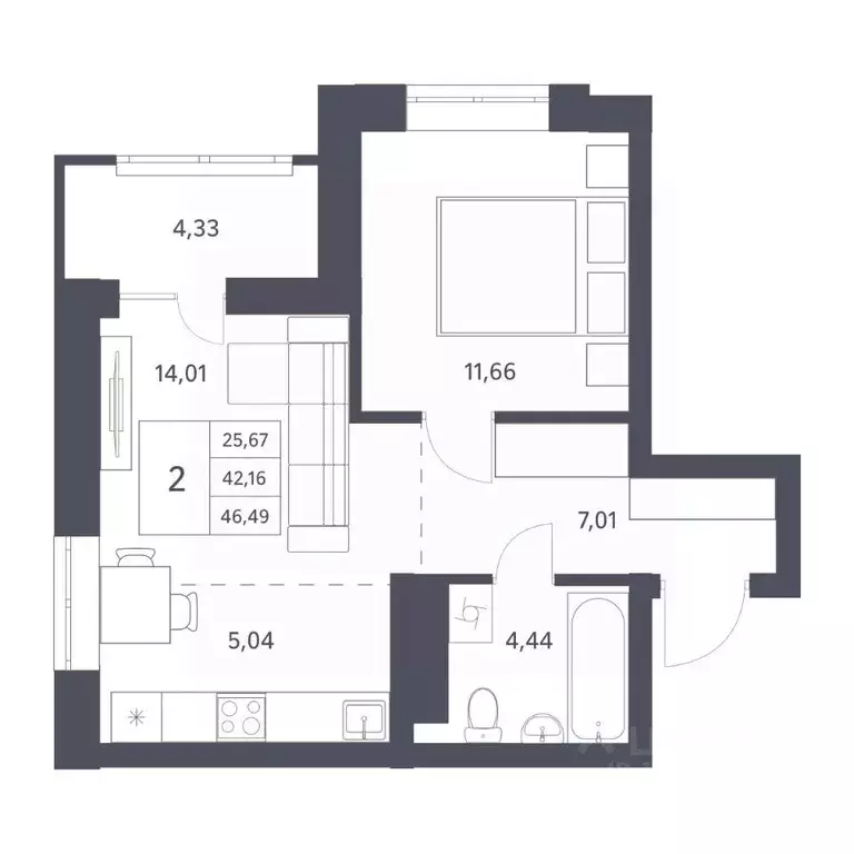 1-к кв. Новосибирская область, Новосибирск ул. Тюленина, 3 (42.16 м) - Фото 0