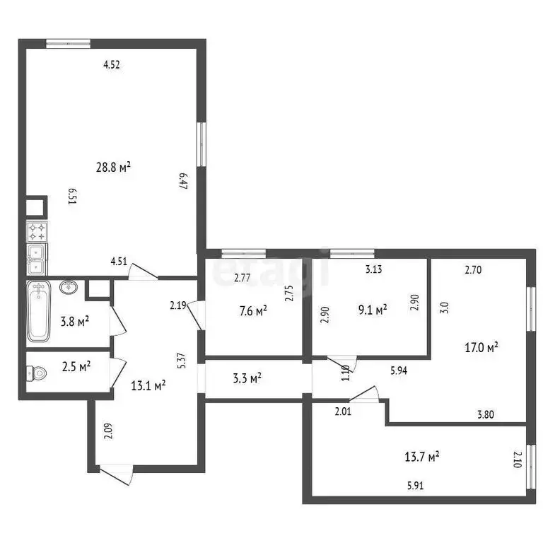 4-комнатная квартира: Пушкин, Захаржевская улица, 14 (98.9 м) - Фото 1