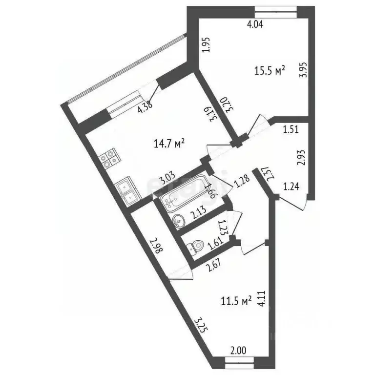 3-к кв. Архангельская область, Архангельск ул. Дежневцев, 14к8 (60.5 ... - Фото 2