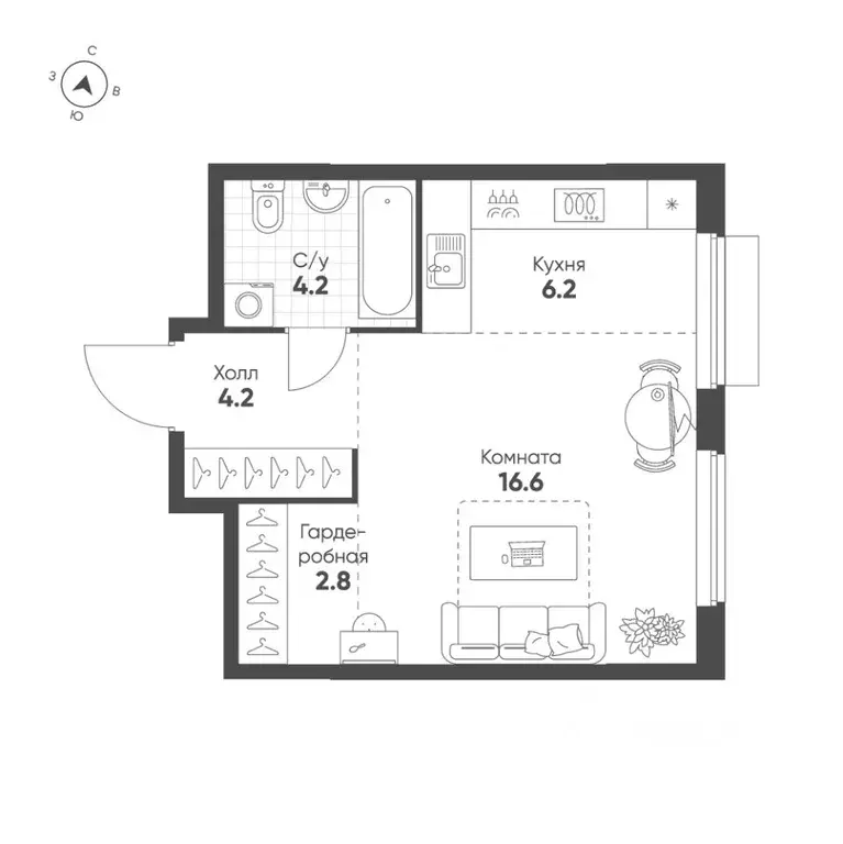 Студия Свердловская область, Екатеринбург Солнечный жилрайон,  (34.0 ... - Фото 1