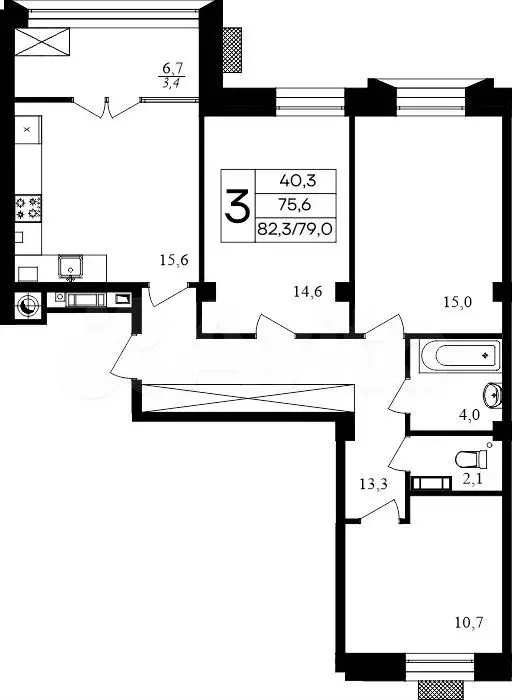 3-к. квартира, 82 м, 3/8 эт. - Фото 0