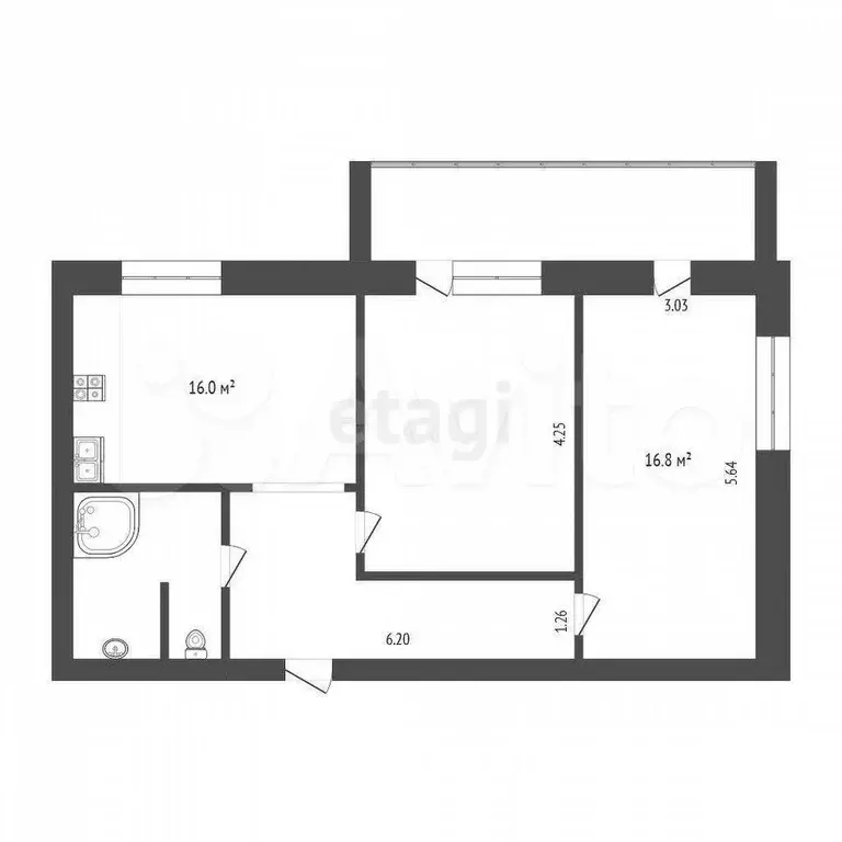 2-к. квартира, 66 м, 6/9 эт. - Фото 0