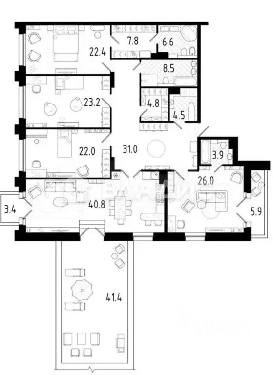 4-к. квартира, 217 м, 5/7 эт. - Фото 0