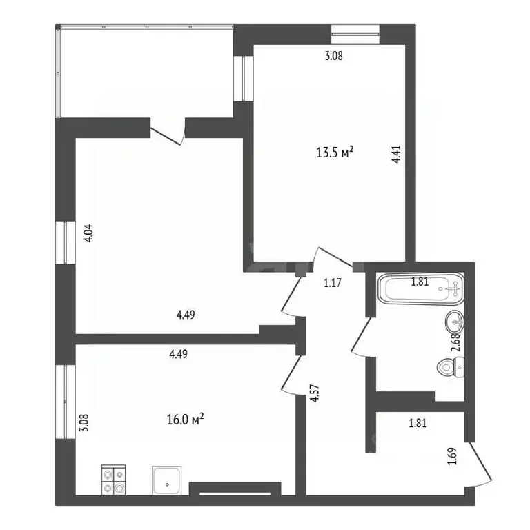 2-к кв. Тюменская область, Тюмень ул. Монтажников, 61 (55.0 м) - Фото 1