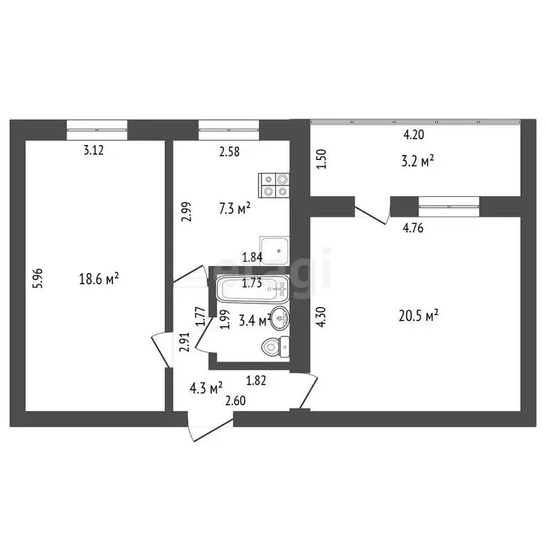 2-комнатная квартира: село Красноусольский, улица Гагарина, 54/1 (54.1 ... - Фото 1