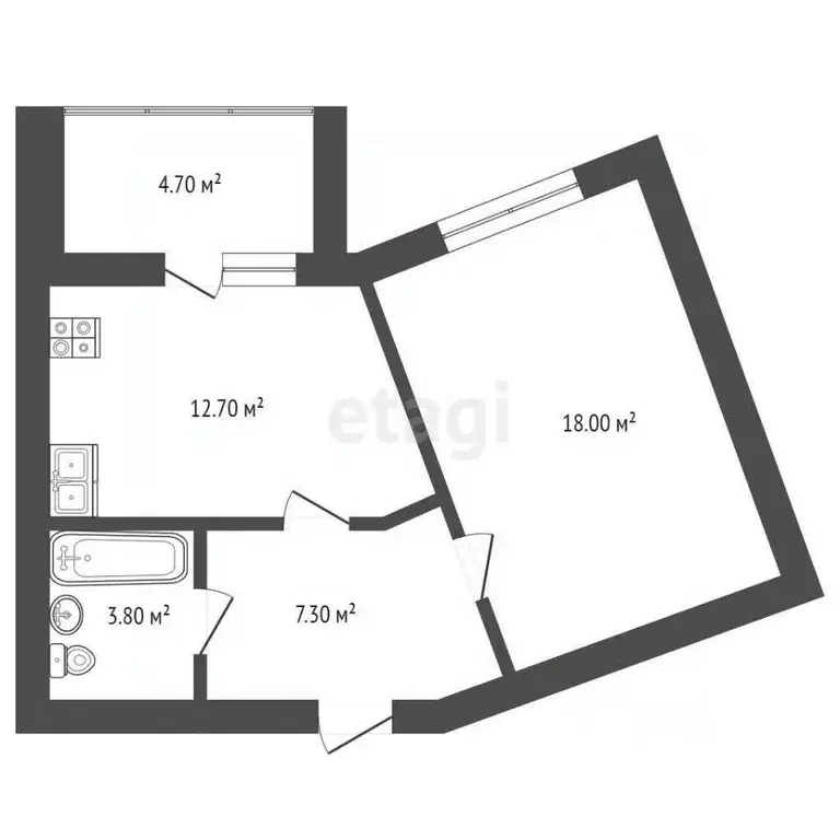 1-к кв. Костромская область, Кострома ул. Евгения Ермакова, 1к2 (41.8 ... - Фото 2