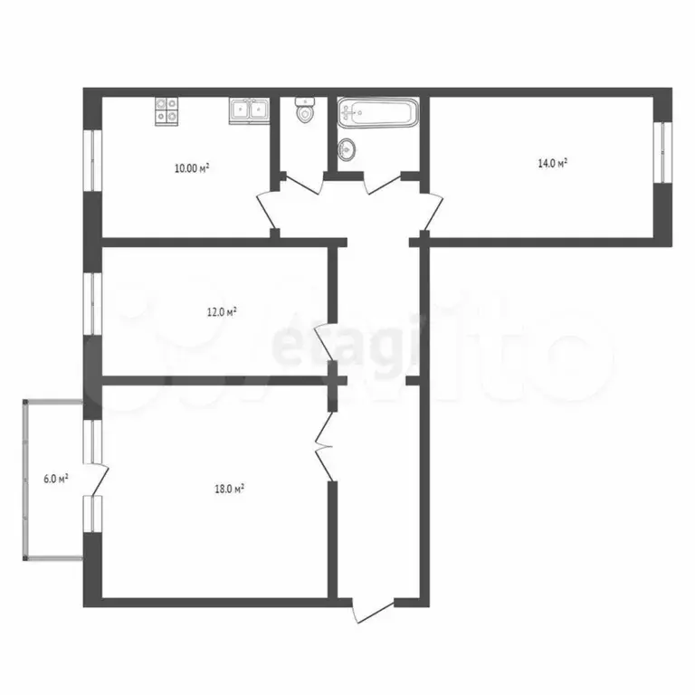 3-к. квартира, 69,1 м, 2/5 эт. - Фото 0