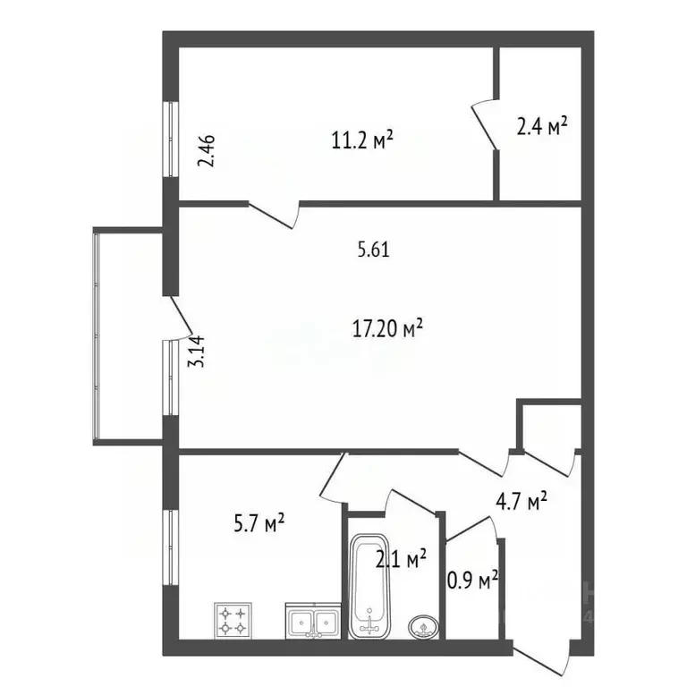 2-к кв. Санкт-Петербург ул. Карпинского, 28К6 (44.5 м) - Фото 2