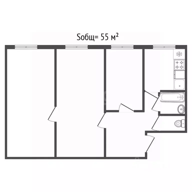 3-к кв. Брянская область, Брянск Орловская ул., 3 (55.0 м) - Фото 2