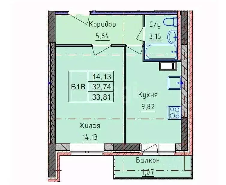 1-к кв. Ярославская область, Ярославль Тутаевское ш., 109 (33.81 м) - Фото 2