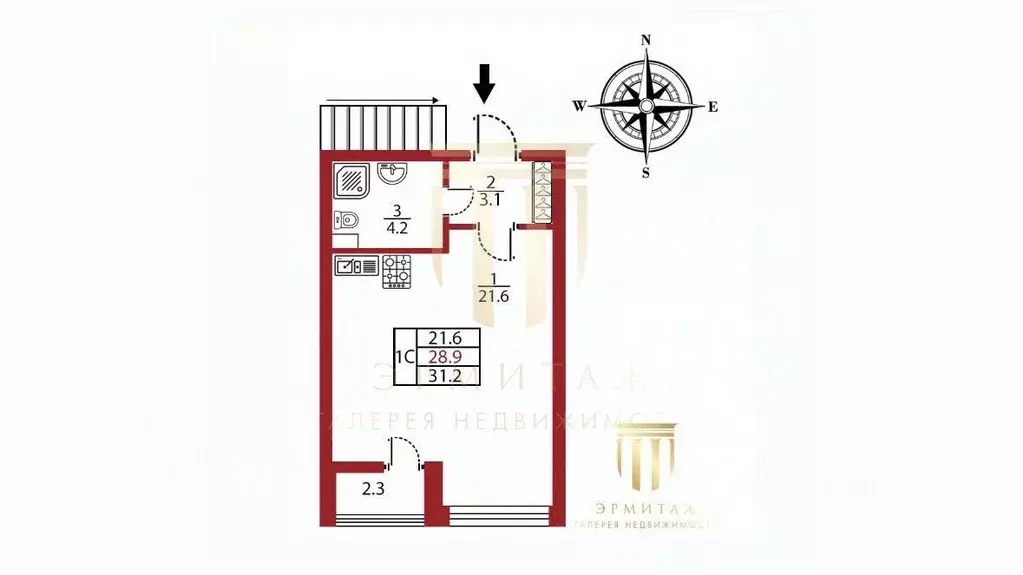 Студия Санкт-Петербург Кубинская ул., 76к1 (28.9 м) - Фото 2