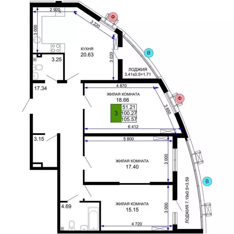 3-к кв. Краснодарский край, Краснодар Воронежская ул., 47Б (105.57 м) - Фото 0