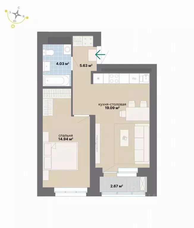 1-к кв. Свердловская область, Екатеринбург ул. Студенческая, 16 (46.36 ... - Фото 1