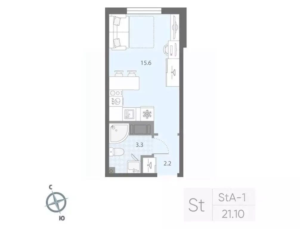 Студия Санкт-Петербург Товарищеский просп., 38Б (21.1 м) - Фото 0