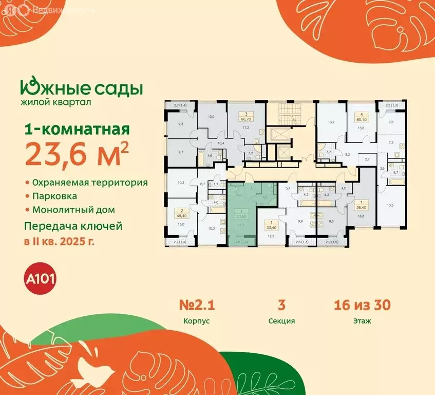 Квартира-студия: Москва, жилой комплекс Южные Сады, к2.4 (23.6 м) - Фото 1